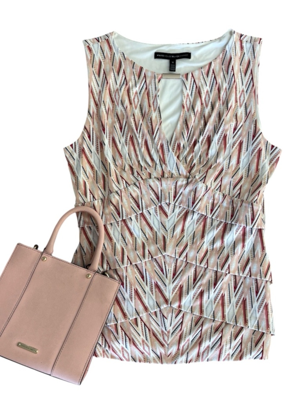 White House Black Market Sleeveless Top - Pink & White Print Size M